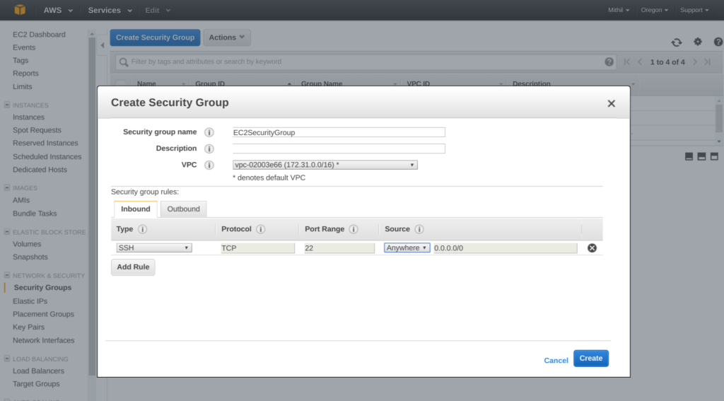 Amazon Elastic File System (EFS) create security group