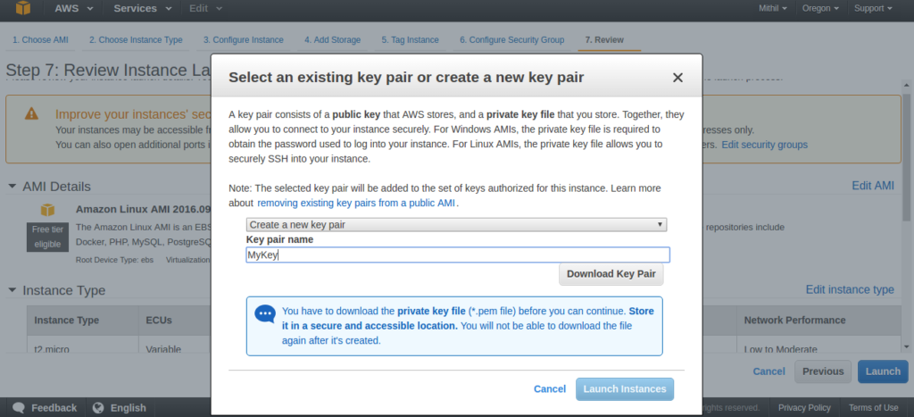 Amazon AWS create EC2 key pair
